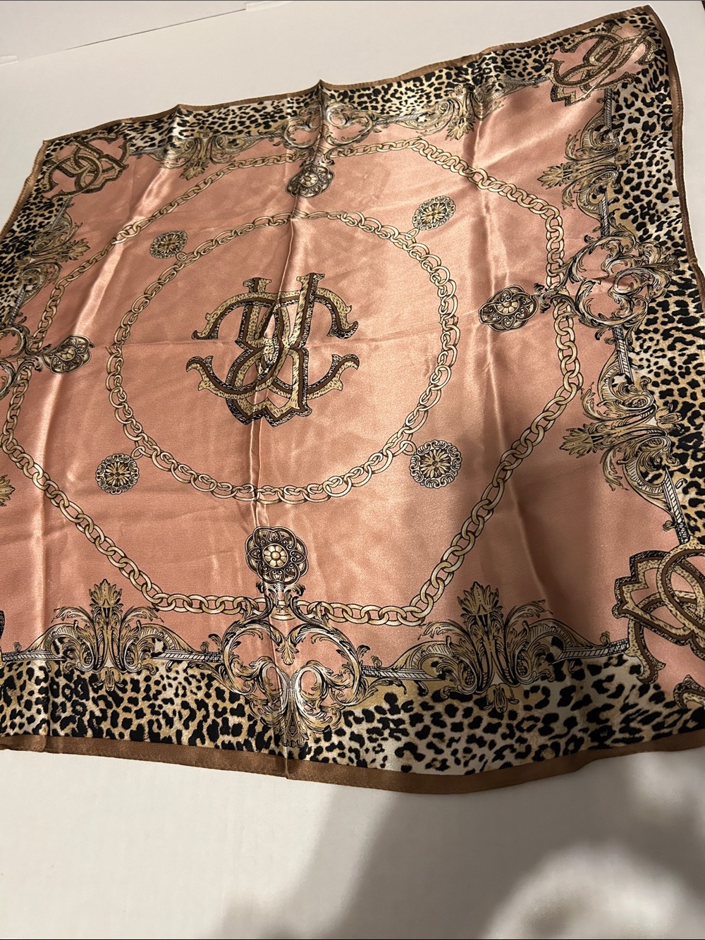Silk Pink and Leopard Scarf